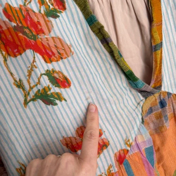 Free People Mixed Print Patchwork Tunic Dress Floral Plaid Boho S V Neck - Picture 4 of 10